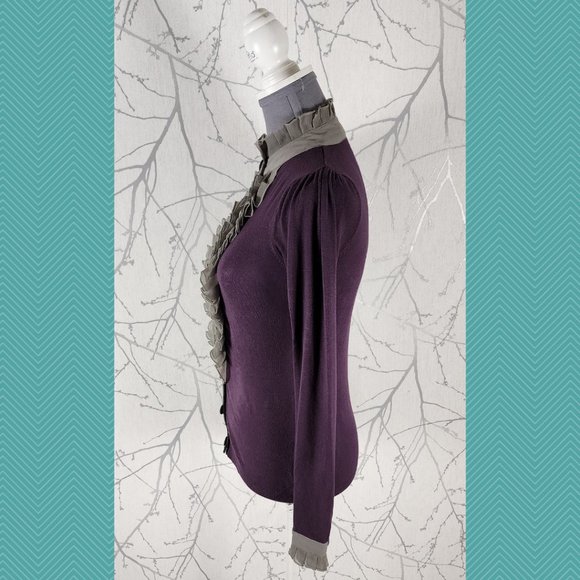 Twelve by Twelve Ruffle Button Front Knit High Neck Blouse - Picture 3 of 5